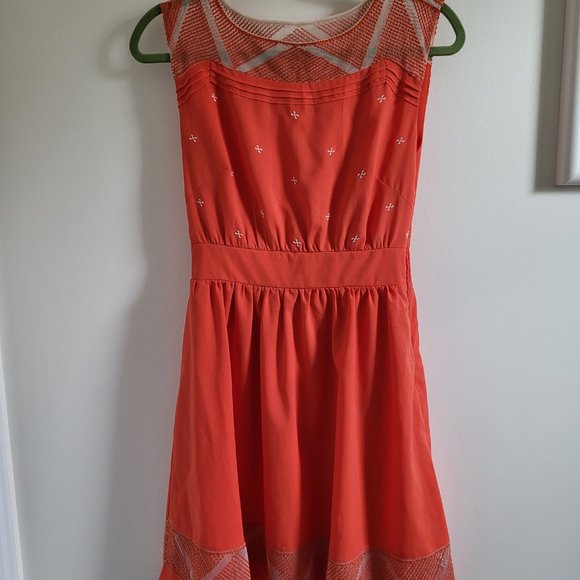 Modcloth "Cayenne and Then" orange A-line dress with embroidery, Size S - Picture 2 of 7